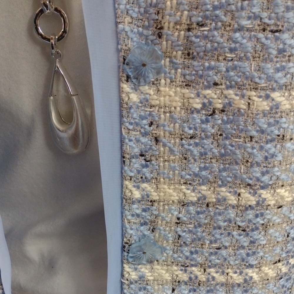 Requirements Light Blue and White Tweed Blazer With Skirt Size 16 - Picture 4 of 12